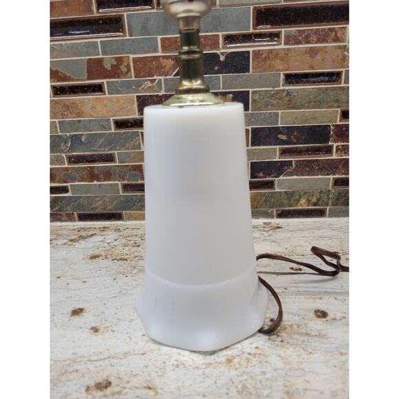 Vintage Lamp Accent Vanity, Hazel Atlas Opaque, Milk Glass Rose Decals, - Picture 4 of 5